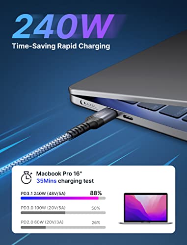 Image of JSAUX 240W USB C to USB C Cable 10FT, Type C Fast Charging Cord, Grey