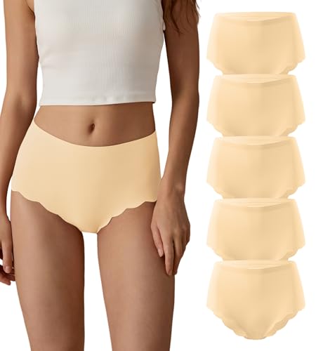 Image of SHARICCA Seamless High Waisted Underwear for Women Cheeky Underwear Wave Edge No Show Bikini Panties Ribbed Panties Pack