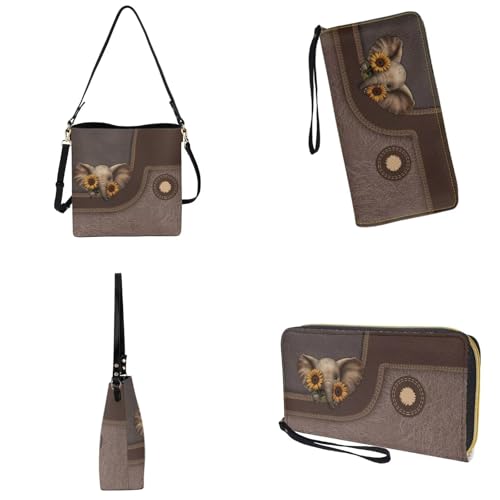 Image of Bucket Crossbody Bag Set for Women Lady, Leather Purse and Wallet Set Large Bucket Bag with Wallet