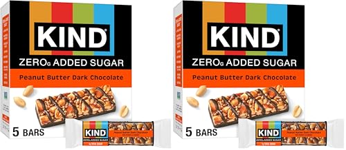 KIND ZERO Added Sugar Bars, Peanut Butter Dark Chocolate, Keto Friendly Snacks, Gluten Free, 5g Protein, 5 Count (Pack of 2)