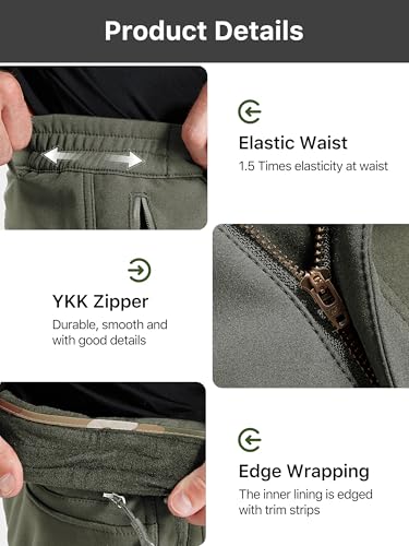 Image of FREE SOLDIER Men's Outdoor Softshell Fleece Lined Cargo Pants Snow Ski Hiking Pants with Belt