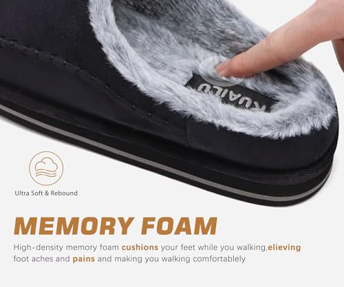 Image of KuaiLu Mens Slippers Orthopedic Arch Support Suede Fluff Plush Home Shoes | Comfortable Plantar Fasciitis Slip-on Bedroom Warm House Garden Footwear Fuzzy Clogs Slippers Indoor Outdoor Pantuflas