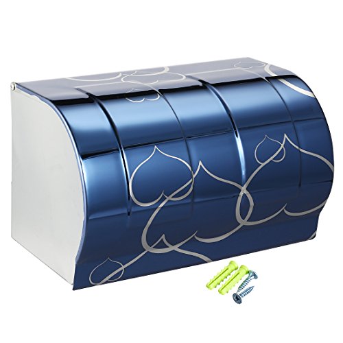 Aexit Uchwyt na papier toaletowy ze stali nierdzewnej 200 mm x 120 mm x 120 mm z pokrywą niebieski(Porte-papier hygiénique en acier inoxydable, 200 mm x 120 mm x 120 mm, couvercle bleu