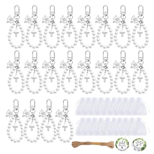 Porte-clés croix lot de 20 avec sacs organza pour des souvenirs de fête réussis