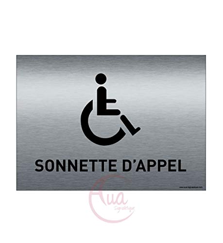 AUA SIGNALETIQUE - Plaque de porte Aluminium brossé imprimé AluSign - 210x150 mm - Double Face adhésif au dos (Sonnette d'appel)