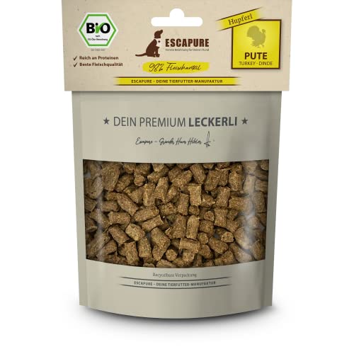 Escapure Hunde Leckerli Beutel | Bio Puten Hupferl 150g | Puten Hupferl in Premium Qualität | 98 % Muskelfleisch | ohne künstliche Zusatzstoffe und frei von Getreide | DE-ÖKO-007 Cover