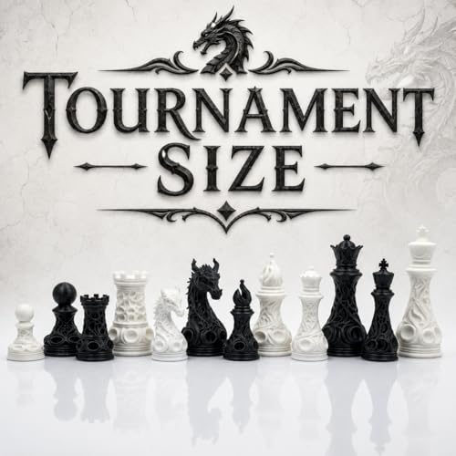Image of TADCraft Decorative Chess Pieces - Artistic Black and White Ornate Chessmen for Display, Collection & Casual Play (32 Pieces-Tournament Size)