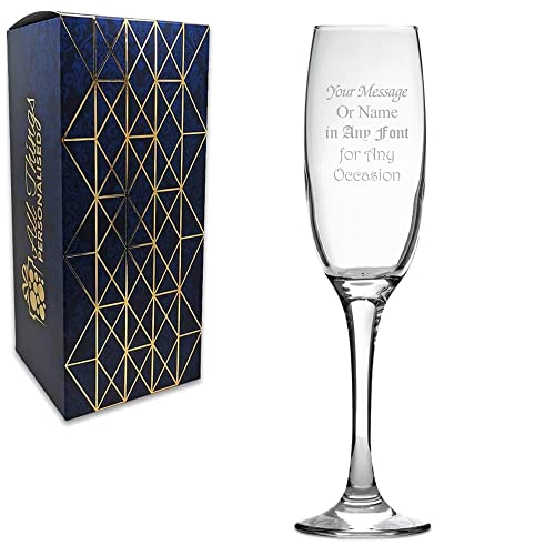 All Things Personalised Aria Flûte à Champagne Gravée - 220 ml Verre à Champagne - Personnalisable avec prénom, message et police - Gravure laser,...