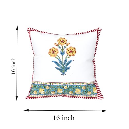 Image of BLOCKS OF INDIA Hand Block Printed Cotton Cushion Cover (16 x 16 inches) (Cushion 8)