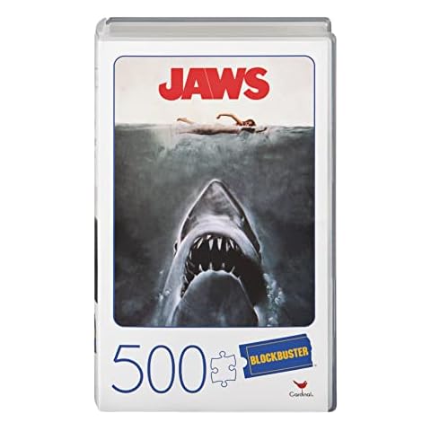 Cardinal Games Jaws Movie 500 Teile Puzzle in Kunststoff Retro Blockbuster VHS Videokoffer Cover