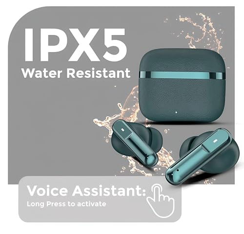 Image of Premium Wireless Earbuds, Navy Blue, IPX5 Water-Resistant, Ultra-Low Latency 50ms, Active Noise Cancellation, Smart Touch Controls, Crystal Clear Sound, Dynamic EQ,(LEATHERY Green)