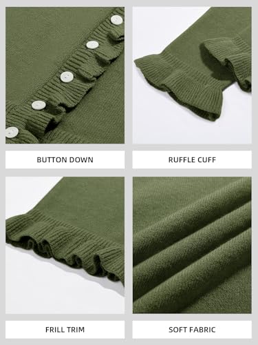Image of Saodimallsu Womens Ruffle Cardigan Sweaters Button Up Crew Neck Long Sleeve Cropped Sweater Cute Soft Knit Tops