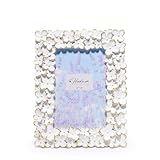 Hodao 4×6 White Floral Picture Frame — Handcrafted Textured Flower Picture Frame with Plastic Photo Cover & Built-In Easel for Tabletop Display, Decorative Home Décor, Nursery & Photo Keepsake