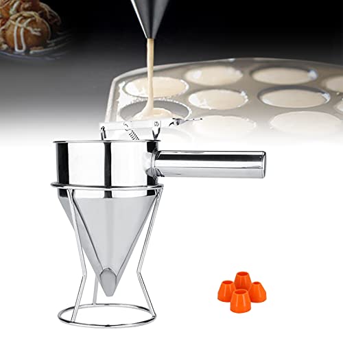 Entonnoir à Piston en Acier Inoxydable avec Support & buse en silicone multi-calibre Entonnoir à Pâtisserie Entonnoir à Dessert Idéal pour crêpes, cupcakes ou tout produit de boulangerie (1200ML) Cover