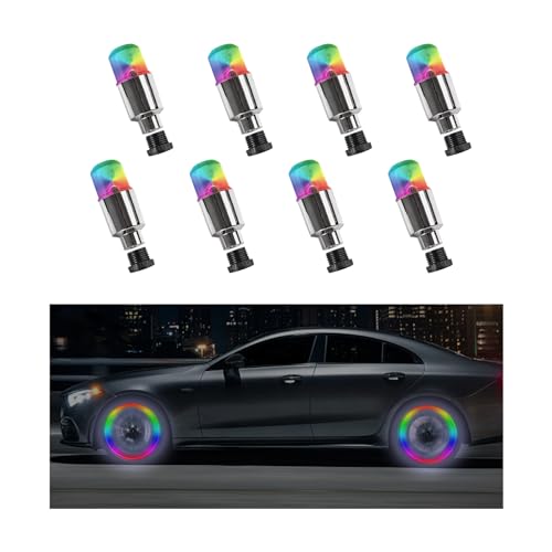 Dickno 8PCS LED Tire Valve Stem Cap Lights, Neon Spoke Flash Light Bulb Tire Valve Lights, Waterproof Car Tire Valve Lights, Cool Neon Spoke Flashing LED Light, Car Motorcycle Accessories (Colorful)
