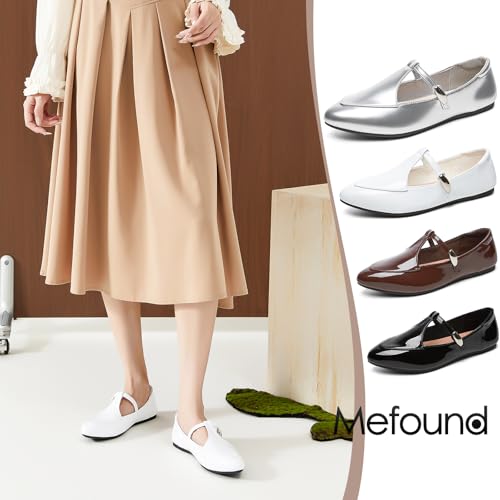 Ballet Flats Shoes for Women PU Leather Dress Comfortable Slip-on Wedding Mary Jane Shoes with Ankle Strap with Ankle Strap4