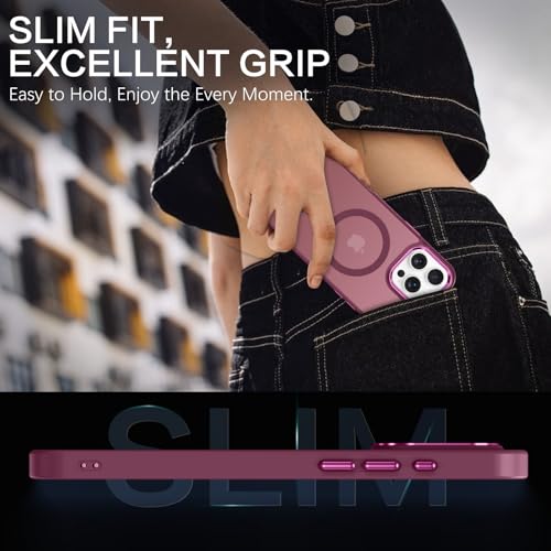 Image of BENTOBEN for iPhone 16 Pro Case [Compatible with Magsafe] Magnetic Matte Phone Case iPhone 16 Pro Translucent Slim Shockproof Women Men Protective Cover Cases for iPhone 16 Pro 6.3 inch, Cherries Red