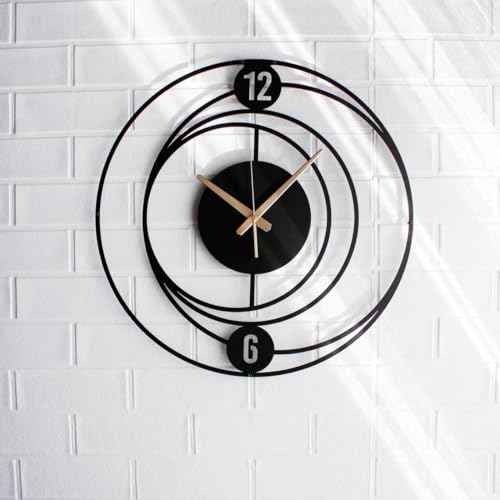 Image of Wall Clock Stylish Metal Analog Wall Clock for Living Room, Bedroom, Office, Kitchen, Home and Hall | Antique Fancy Big Size Modern Wall Watch (Black(DA-189), 60 CM)