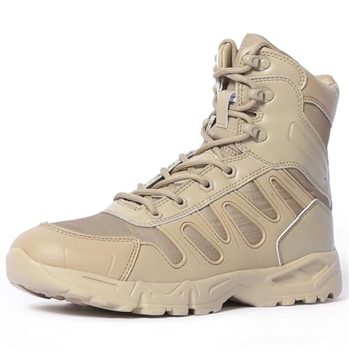 Botas de Trekking ultraligeras e Impermeables, Zapatillas Militares tácticas de caña Alta para Mujer, Zapatillas de Escalada y montañismo para Hombre, de Camping. Beige 42