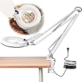 10X Magnifying Glass with Light and Stand,LED Dimmable Lighted Desk Lamp with Clamp,Magnifier Hands Free-Adjustable Stainless Steel Arm,for Crafts Hobbies Reading Painting Sewing Diamond Close Work