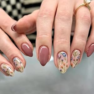 Flower Press on Nails Short Almond Fall ...