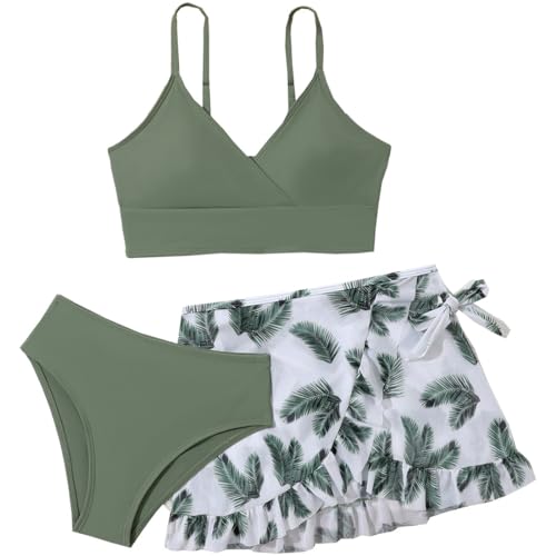 Girl's 3 Piece Bikini High Waist Color Block Swimwear Swimsuits Set with Shorts Bathing Suit