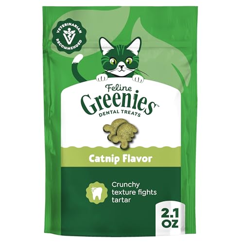 Greenies Cat Treats Feline Veterinarian-Recommended Adult Natural Dental Treats Catnip Flavor 2.1 oz. Pouch