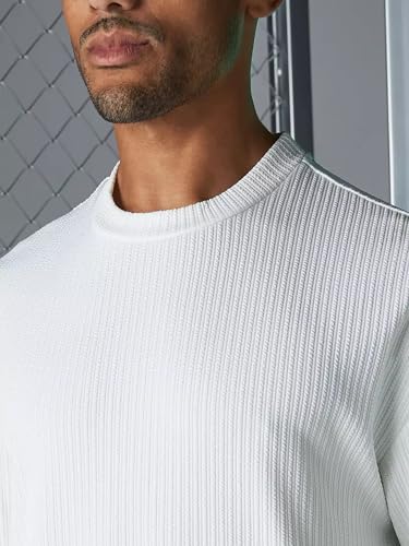 Image of Maniac || Mens || Solid || Round Neck || Half Sleeve || Seersucker || Cottonblend || Oversized || T-Shirt