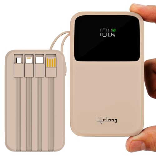Image of Lifelong Electronics 10000mAh 22.5W Fast Charging Power Bank | 3 Inputs (1 Built-in USB A Cable + 1 C + 1 Lightning Port) & 6 Outputs (3 Built-in Cables + 1 C + 2 A Port) | Small Pocket Size Powerbank