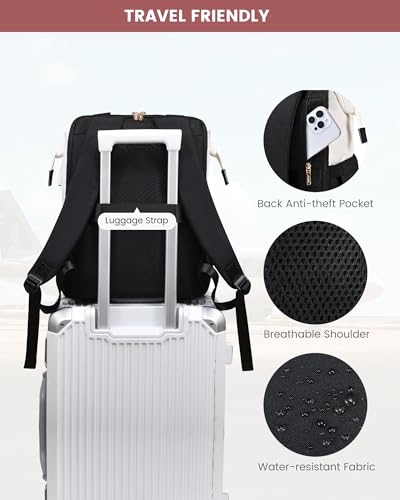 Image of LOVEVOOK Laptop Backpack for Women, 15.6 Inch Work Laptop Bag with USB Port, Fashion Teacher Nurse Backpack Purse, Waterproof Travel Computer Backpack with Organizer Bag, 2PCS