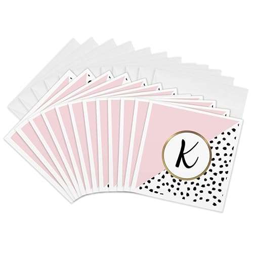 Cartes de vœux Lettre K en diagonale rose 3dRose pour célébrer vos moments précieux