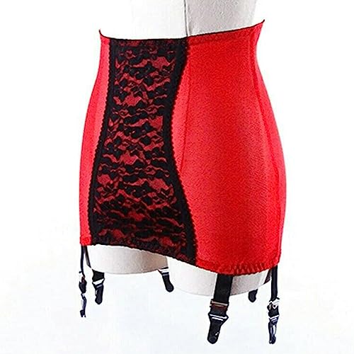 VOIV Damen-Strumpfgürtel mit hoher Taille, durchsichtige Spitze, Miniröcke, 6 Träger, Clips, Hosenträger, Gürtel, Taille, schwarzer Taillenformer