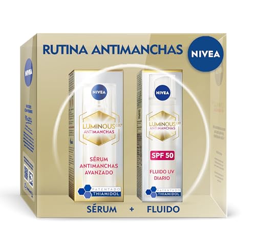 NIVEA Cellular LUMINOUS 630 Pack Tratamiento Antimanchas - Set de Regalo con Sérum Facial (30 ml) y Crema de Día FP50 (40 ml) - Con Thiamidol y Ácido Hialurónico - Para una piel uniforme y luminosa