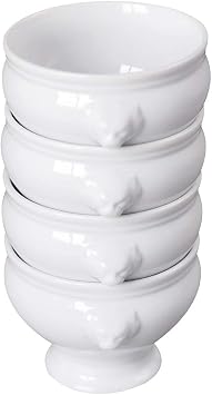 Cinf Ceramic 12 oz Set of 4 Lion Head Porcelain Soup Bowls White Microwave Safe Soup and Fruit Home Kitchen