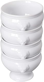 Cinf Ceramic 12 oz Set of 4 Lion Head Porcelain Soup Bowls White Christmas Gifts Microwave Safe Soup and Fruit Home Kitchen