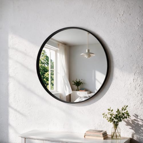 Image of NEWBULIG 24-Inch Round Wall Mirror, Bathroom Wall Circle Mirror