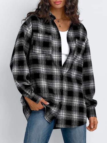 Image of Trendy Queen Women Flannel Shirts Plaid Tops Button Down Shackets | Fall Winter Jackets, Cute Tops, Long Sleeve Shirt, Button Down Casual Coats
