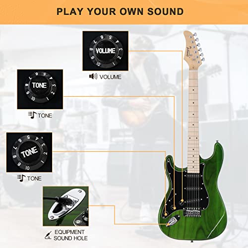 Image of GLARRY Full Size Electric Guitar for Music Lover Beginner with 20W Amp and Accessories Pack Guitar Bag (GREEN, Left Handed 39 inch)