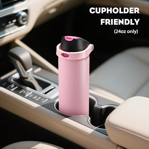 POWCAN 24 oz Insulated Water Bottle for Women: 2-in-1 Push-Button Spout & Quick-Flip Straw, Leakproof, Cold 24Hrs, Fits Car Cup Holder, Stainless Steel Cup for Sports, Camping, Gift (Polka Whimsy) - image 5