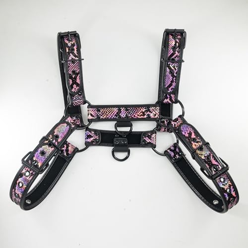 Snake Skin Pattern Harness Mens PU Leather Suspenders Belt Adjustable Shoulder Strap2