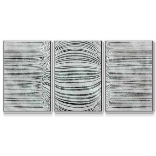 Renditions Gallery Abstract Wall Art Forme voluptueuse Black and White Lines Painting Modern Canvas Prints Artwork Wall Decor for Bathroom and Kitchen-White Floater Frame-24”x36”x 3 Panels, LS021