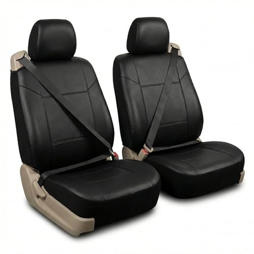 FH Group PU309102 All-Purpose Built-in Seat Belt PU Leather Seat Covers (Black) Front Set – Universal Fit for Cars Trucks & SUVs