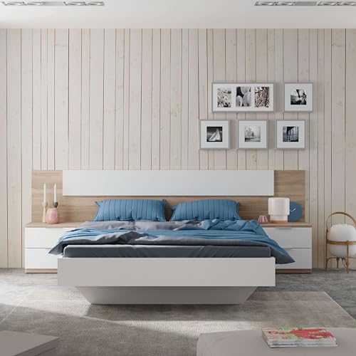 Cabecero y mesitas de noche Habitdesign Alaya color blanco y madera roble 8