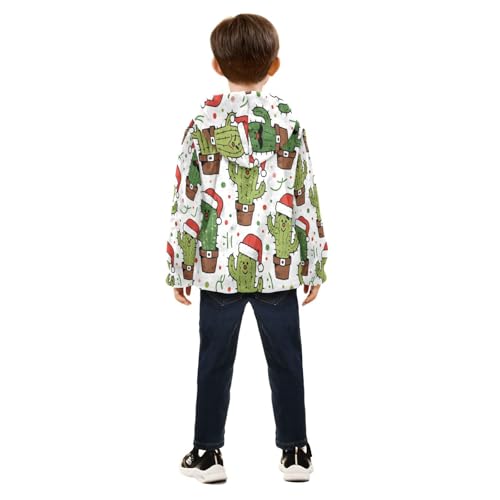 Christmas Cactus with Santa Hats Toddler Fleece Jacket Girl Boys Hooded Fleece Jacket Coat Warm Outwear Zip-up 3-10T4