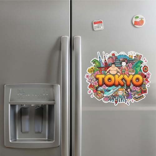 Image of Souvenir Fridge Magnet | 4x3 Inch Collectible Travel Decor | Strong & Durable Refrigerator Magnet with Iconic Landmarks for Travelers (Tokyo)