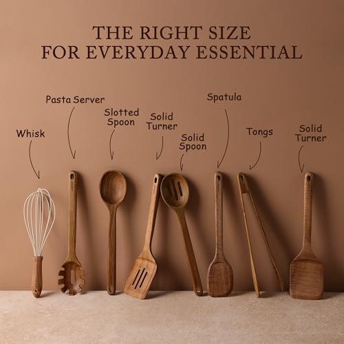 CAROTE Wooden kitchen Utensils Set, Acacia Wood 8pcs Cooking Utensil Set for Nonstick Cookware, Long-lasting Wooden Spoons for Cooking, Spatula, Turner - Image 3