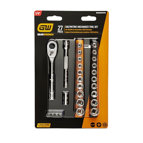 GEARWRENCH Mechanics Hand Tool Set 27 Pc 1/4 in Drive Socket Rail and Bit Holder Metric/SAE | GWXSCBMTS14