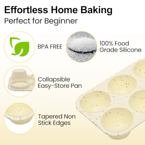 Image of Silicone Muffin Pan for Baking, Large Muffin Pan 6 Cup Jumbo Size