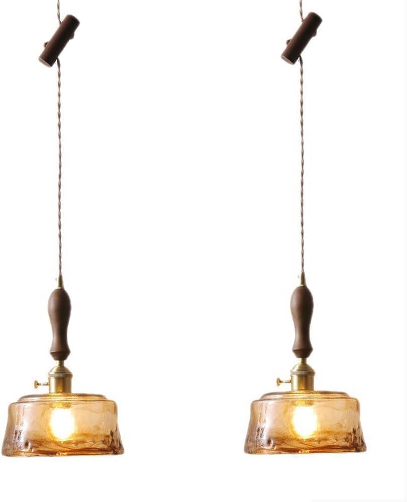 SYAXVOM Japanese Handle Hanging Lamp Striped Glass Lampshade 1-Light Lighting Orange Lanterns Chandelier ，Kitchen Light