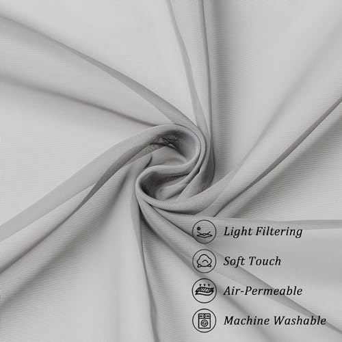 Image of Chyhomenyc Light Grey Sheer Valance for Windows, 42Wx12L, 2 Pack | Light Filtering Voile Soft Airy Topper Small Window Treatment Rod Pocket, Living Room Bedroom Laundry Basement